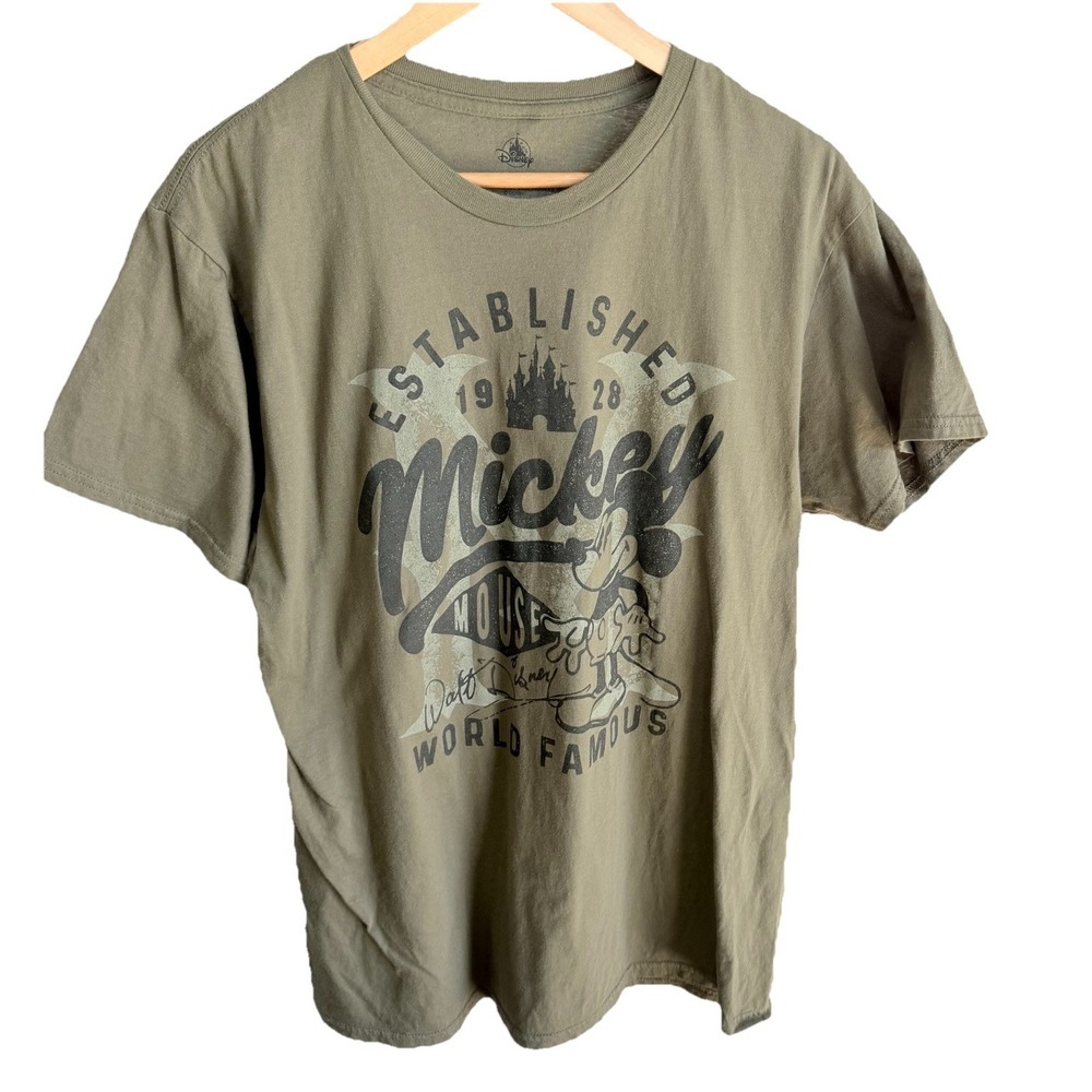 Disney Olive Green Established Mickey Mouse 1928 T Shirt Size XL Disneyland